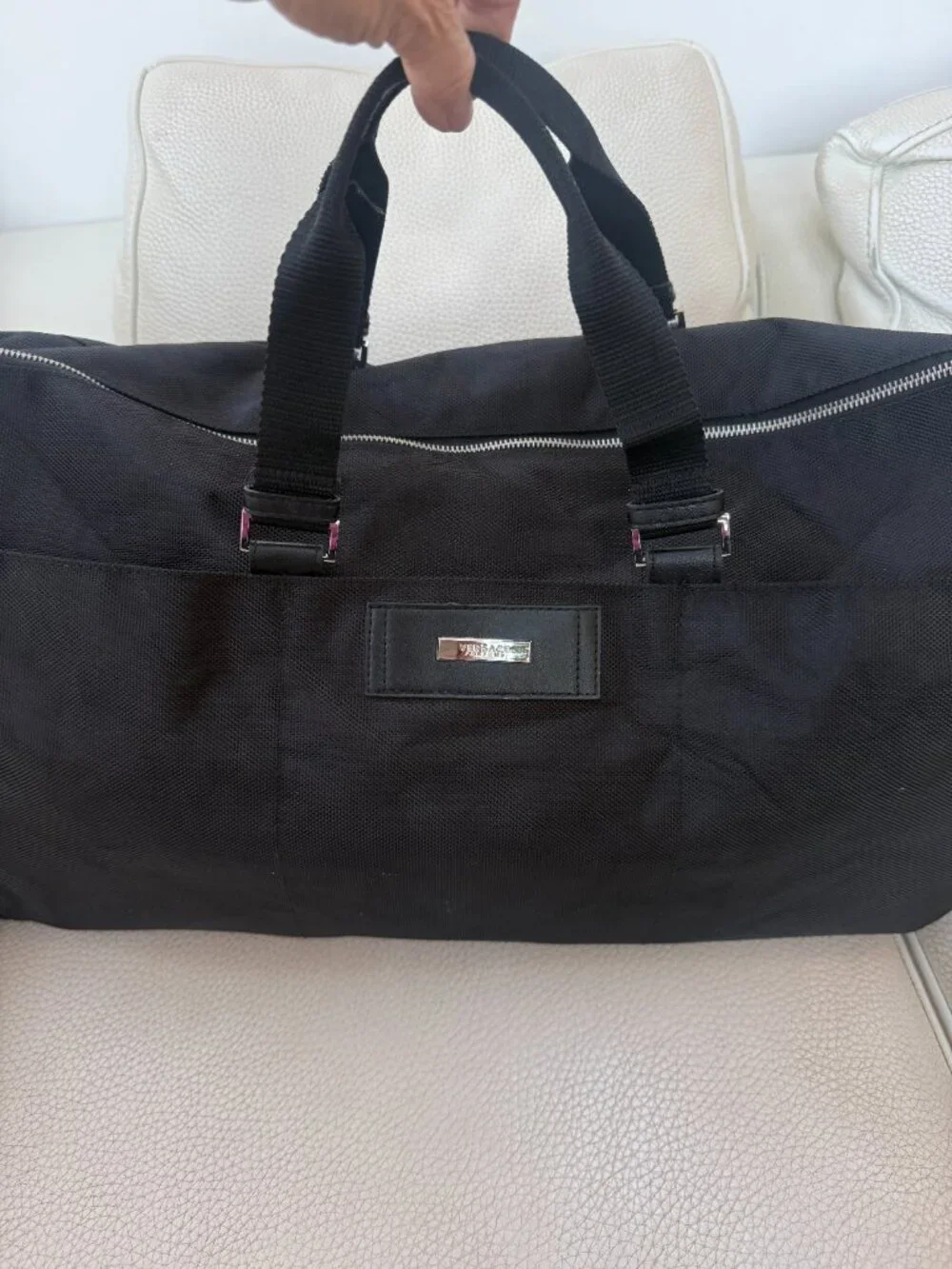 VERSACE PARFUMS BLACK NYLON DUFFLE BAG WEEKENDER TRAVEL CARRY ON NO STRAP